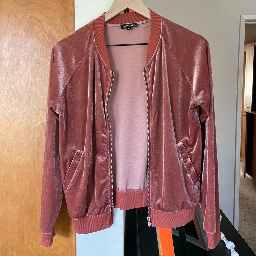 Blush velvet pink bomber jacket